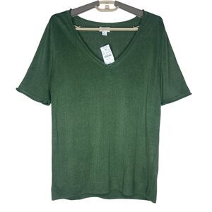J. Crew Women's Top Size S Linen Blend Green V-Neck Short Sleeve Lagenlook